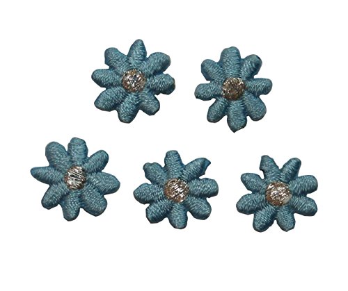 ID 6629 Lot of 3 Blue Daisy Flower Patch Blossom Embroidered Iron On Applique