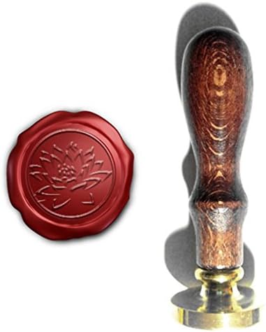 RhyNSky Lotus Flower Round Removable Wax Seal Stamp with Wooden Handle for Cards, Envelopes, Invitations, C64
