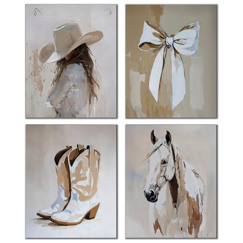 DOFQZ Western Coastal Cowgirl Wall Art Prints Set of 4, Coastal Cowgirl Room Decor, Neutral Country Western Coquette Bow Boots Horse Posters for Home Girls Bedroom Dorm Apartment Decor, 8x10 Unframed at Amazon