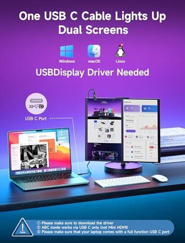 FlipGo Pro 15.6" Extension Triple d’Écran pour Ordinateur Portable, 1080P Double Moniteur pour PC Portable pour Windows/macOS(Pilote requis), Connexion Via Un Seul câble/Design Magnétique
