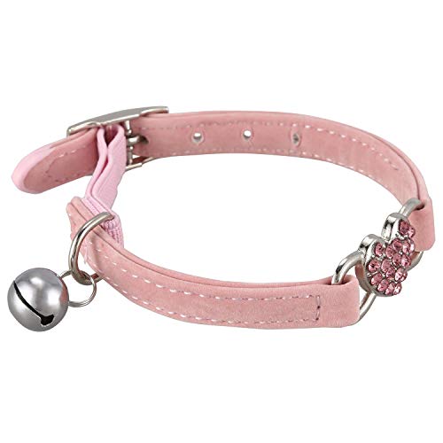 Vaorwne Heart Charm and Bell Collar Safety Elastic Adjustable with Soft Velvet Material Collar pet Product Small S Pink
