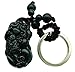 Betterdecor Feng Shui Peach Wood Carved Pi Yao Key Ring Amulet for Wealth (with a Pouch)