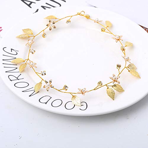 Yean Bride Wedding Hair Vine Headband Gold Leaf Bridal Accessories for Women (Gold)