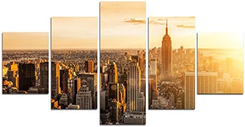 MOYI 5 Piece American City HD Printed on Canvas Painting Sunrise Wall Art Framed for Home Wll Decoration