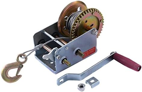 2000lb 1 Ton Hand Crank Steel Gear Cable Wire Winch Boat ATV Trailer w/Hook