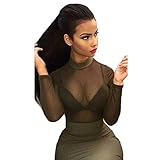 Canserin Women's Long Sleeve Mesh Bodycon Midi Dress