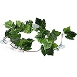 SunGrow Natural Looking Reptile Plants - Vibrant Green Terrarium Plastic Plants 6.5ft Easy to Clean Silk Leaves - Creates Natural Hiding Spot for Reptiles and Amphibians - Suction Cups Included