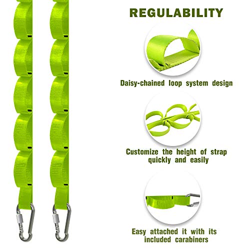 pys Tree Swing Straps Kit-Two Adjustable (20loops Total) Straps Hold 2000lbs Two Heavy Duty Carabiners (Stainless Stell),Easy & Fast Swing Hanger Installation to Tree, 100% Non-Stretch (Green, 5FT)