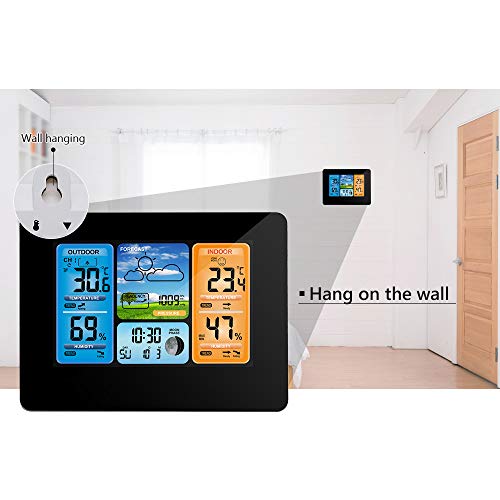 ALLOMN Wireless Weather Station with Color High Definition Display Indoor Outdoor Digital Thermometer Home Alarm Clock with Temperature Humidity Barometer Alarm Moon Phrase (Black) - Thumbnail 6