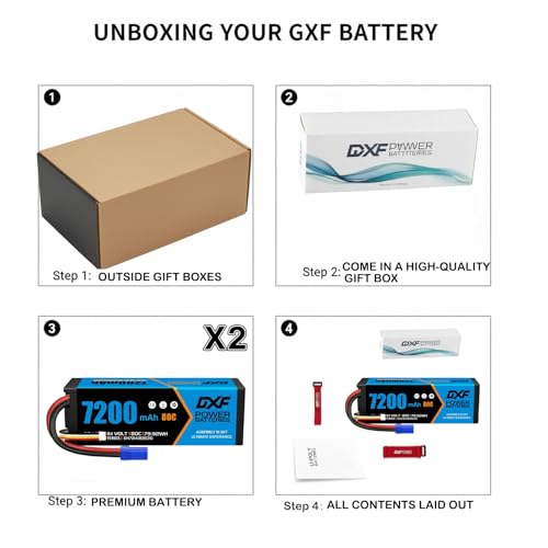 DXF 3S 11.1V 7200mAh 80C LiPo Battery Hardcase EC5 Plug for RC Car Truck Boat Helicopter Airplane Buggy Truggy Tank 1/8 1/10 Scale Racing Models 2 Pack