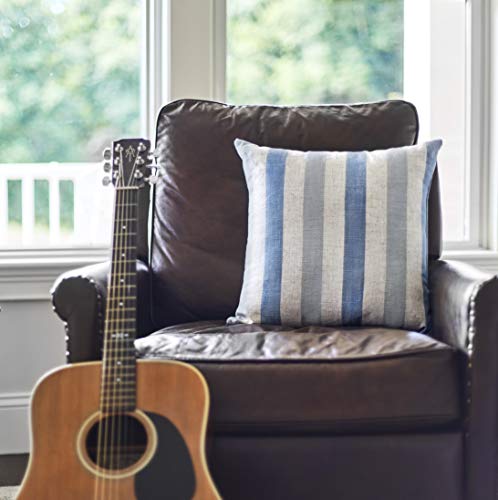 Klear Vu Liza Coastal Linen Decorative Throw Pillow, 18" x 18", Set of 2, 17 x 15.75, Stripe Blue