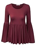 Doublju Womens Long Bell Sleeve Flared Ruffle Blouse Top (Made In USA)