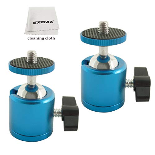 EXMAX 1/4â€ Mini Ball Head 360 Degree Swivel Tripod Head Aluminum Alloy Body with Standard 1/4â€ Screw Thread Base for Monopod Bracket Light Stand HTC Vive Gopro - 2 Pack Blue