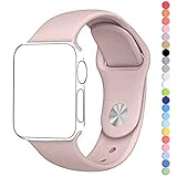 Apple Watch Series 1 Series 2 Band, HuanlongTM New Soft Silicone Sport Style Replacement Iwatch Strap for Apple Wrist Watch (Pink Sand 42mm S/M)