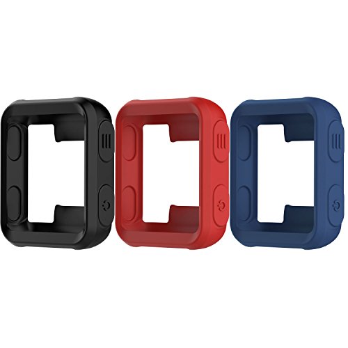 RuenTech For Forerunner 35/Approach S20 Case Cover, Replacement Soft Silicone Protective Case Protector Sleeve for Garmin Forerunner 35 and Approach S20 (Black&Red&Blue)