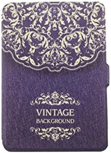 UNIQUE HMLN Cover Case for Kindle Paperwhite- The Thinnest and Lightest PU Leather Cover with Auto Wake Fits All 2012, 2013, 2015 and 2016 Versions European Flower Vine