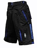 Astek Men's Blue Black MTB BMX Baggy Padded Mountain Bike Shorts
