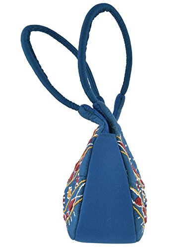 belladona small pot cut mirror work bag in blue