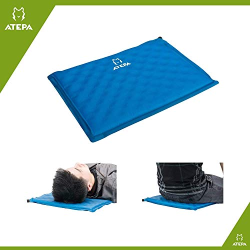 ATEPA Self-inflating Stadium Seat Cushion, Outdoor Portable Inflatable Seat Pad with Carrying Bag, for Hard Bench, Sports, Camping, Air Plane Ride, Traveling,2.75 oz, Blue