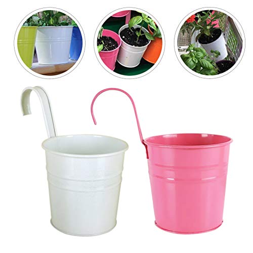 BESPORTBLE Hängetopf Balkon Metall Blumentopf Vase Vintage Blumeneimer Pflanzkübel Pflanztopf zum Hängen Übertopf mit Haken für Garten Balkon Dekoration Wanddeko Rosa Weiß 2 Stück – Bild 7