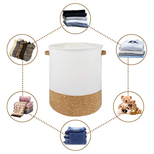 Round Storage Basket Coating Organizer Foldable with Waterproof PE Hamper/Laundry Bin/Toy Collection Organizer Cartoon for Kids Cute Design (Wood color)