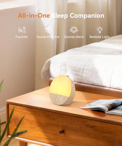 Dreamegg Sunrise 1 Pro - Sunrise Alarm Clock, White Noise Machine with 29 Sounds, Wake Up Light Alarm Clock with 6 Tones, 10 Night Light Colours, Favourites Mode, for Adults’ Sleep Routine