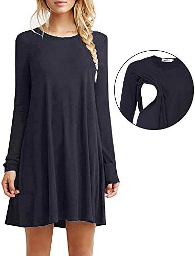 Womens Maternity Nursing Tunic T-Shirt Dress Loose Swing Casual Swing Dresses