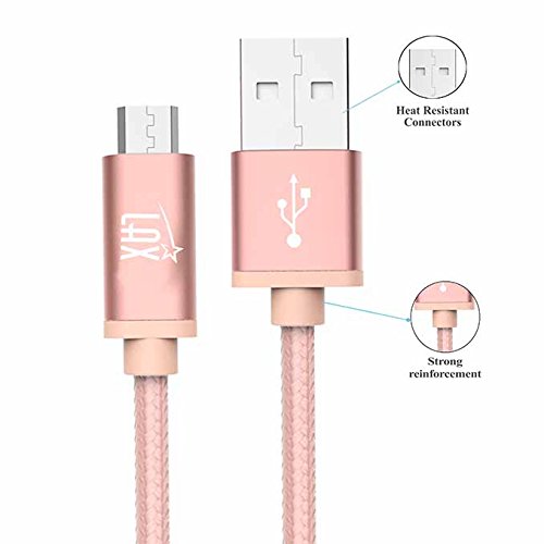 LAX Gadgets Braided Nylon Micro USB Charging and Data Sync Cable, 480 Mbps Data Transfer via USB 2.0 (10 Feet, Rose Pink)