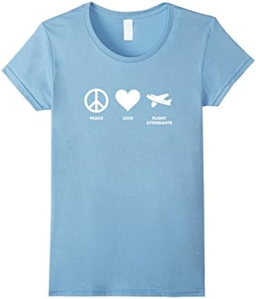 Women's Peace Love Flight Attendants T-shirt for Airline Cabin Crew Large Baby Blue