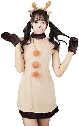 Kinikiss レディース クリスマス 可愛いトナカイ コスチューム サンタ 4点セット 鹿 衣装 大人用 セクシーchristmas