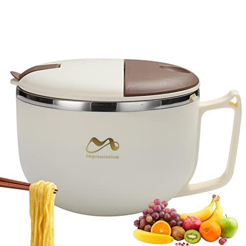 Instant Noodle Bowl - 1200ml Double-Insulated Stainless Steel Japanese Ramen Bowl with Lid and Handle