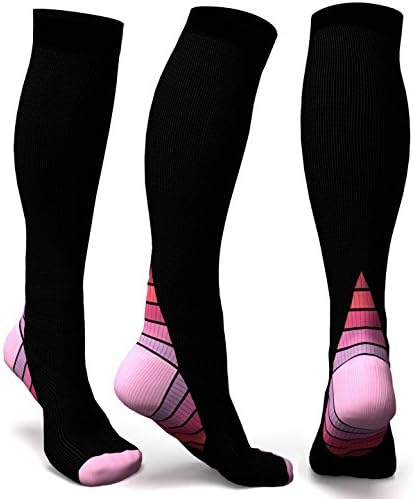 Compression Socks for Men &amp; Women, BEST Graduated Athletic Fit for Running, Nurses, Shin Splints, Flight Travel, &amp; Maternity Pregnancy. Boost Stamina, Circulation, &amp; Recovery (L/XL, Black&amp;Pink)