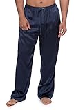 TexereSilk Men's 100% Silk Pajama Pants (Midnight Blue, Large) Comfortable PJ Bottom for Him MS0201-MID-L