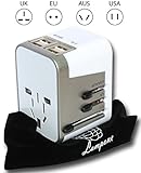 Travel Adapter Charger International Universal by Lampone - 4 USB Ports - Worldwide Power Plug Converter for Europe Italy Germany France Spain USA UK Australia