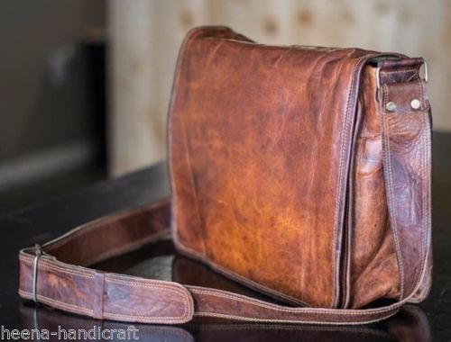 Leather Full Flap Messenger Handmade Bag Laptop Bag Satchel Bag Padded Messenger Bag School Bag 15X11X5 Inches Brown By KK's Leather (11x15)