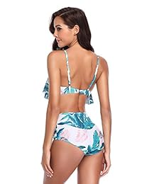LALAVAVA Trajes de baño para dama Falbala Conjunto de bikini superior estampado Trajes de baño de cintura alta