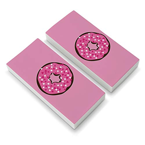 Cute Chocolate Valentine Donut Pink Hearts Eraser Set of 2