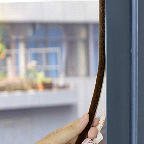 Felt Pile Weather Stripping Brush Strip for Window and Door Seal 11/32 inch x 11/32 inch x 16 ft, Strong Adhesive Backing Door Felt Strip for Sealing Insulation, Brown - Thumbnail 3