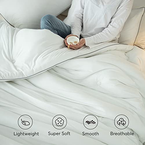 KASENTEX Lightweight Jersey Knit California King Comforter Set - Soft Bed Set - Noiseless Duvet Insert 3 Piece Solid Breathable– Light King Comforter with 2 Pillow Shams (White, 96x106”)
