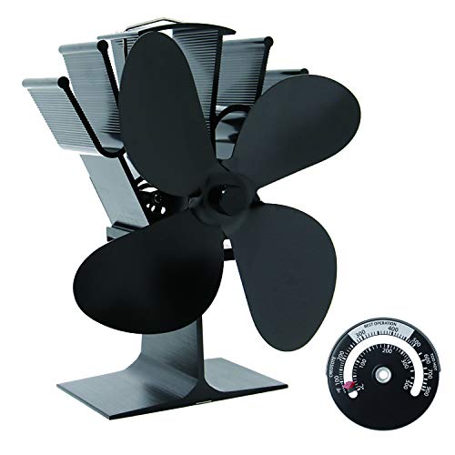 BIZOEPRO 4-Blade Heat Powered Upgrade Designed Wood Stove Fan with Temperature Gauge for Wood Log Burner Fireplace