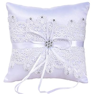 Nrpfell Ring Bearer Pillow French Eyelash Lace Decoration Cushion