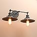 Pathson Industrial Bathroom Wall Sconce Lighting, 2-Light Vintage Bathroom Vanity Light Fixtures, Mid Century Wall Lamps for Bedroom, Living Room, Matte Black Metal Finished (Black)