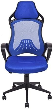 High Back Office Chair Mesh Ergonomic 360 Swivel - Adjustable, Breathable Executive Desk Seat - Bundle w Anti-slip Accessory Pad (Blue)