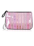 Victoria's Secret Beauty Rush Pink Glitter Stripe MINI Cosmetic/Coin Purse with Key Ring