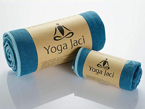 Yoga Mat Towel and Hand Towel as a Combo Set – Nonslip and Anti Slip – Mat Size Length – Lightweight – Perfect for Travel (Blue, 1 Mat Towel + 1 Hand Towel)