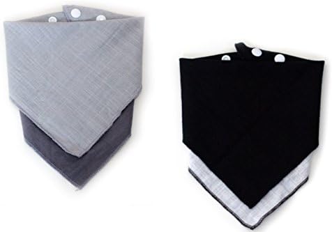 Reversible Muslin Bandana Bibs for Babies by Mom and Baba (Gray/Black)