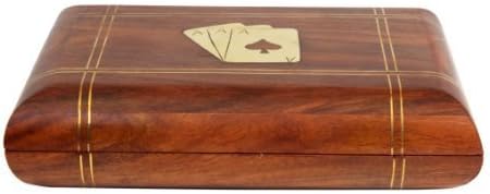 Ajuny Handcrafted Decorative Wooden Double Deck Playing Card Box Holder With 2 Set of Playing Cards Adorned with Ace card Brass Inlay Best Gifts For Him Her - Image 4