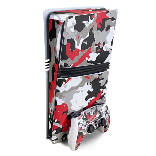 Gaming Skin Compatible with Sony PlayStation 5 PS5 Pro Bundle - Red Camo - Prem…