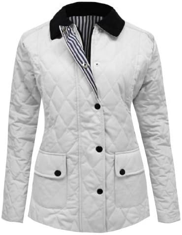 Amber Apparel Ladies Quilted Padded Button Zip Jacket Coat Top Plus Size 8-26