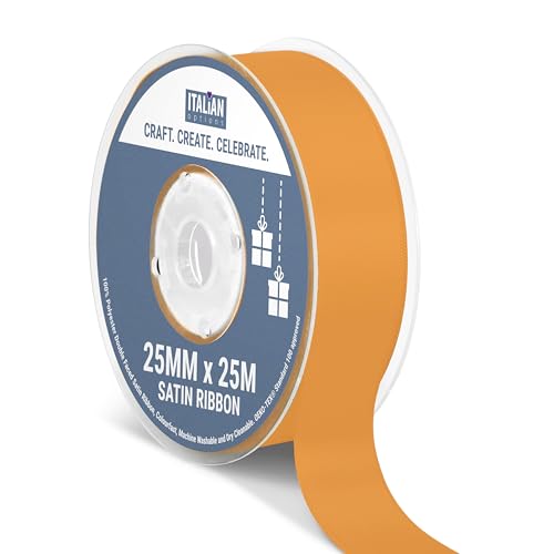 Italian Options Satin Ribbon, Fabric Ribbons for Gift Wrapping, Crafting, Balloons, Wedding Car, Presents, Cake, Christmas, Birthday, Gift Wrap Accessories, 25mm Wide x 25 Metre Roll, Antique Gold